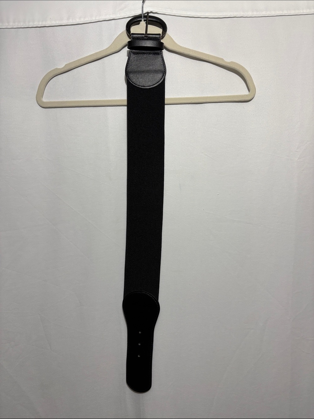 Source Unknown Black Elastic Stretch Belt with Round Metal Buckle